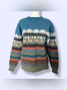 Vintage Pendleton wool multicolor mountain tree geometric striped wool sweater